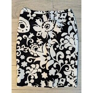 99 TALBOTS Black White Bold Flower Paisley Pencil Skirt Sz 4 Office Zip Lined 45